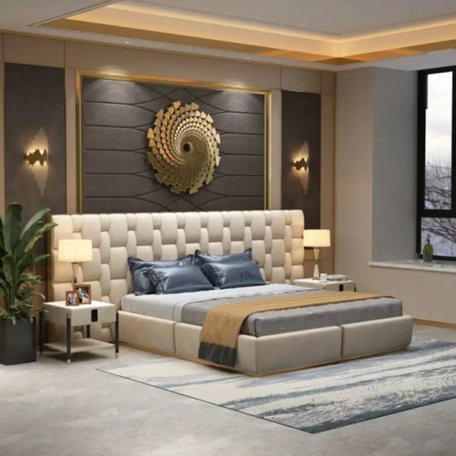 Casper Premium Upholstered Bed With Side Tables in Suede