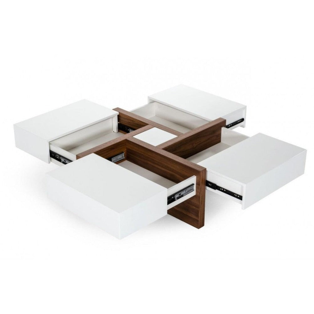 Drift White/Walnut Centre Table in PU Polish - Oak Inside