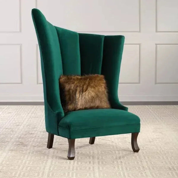 Navy Button-Tufted Wingback Chair In Green - Oak Inside