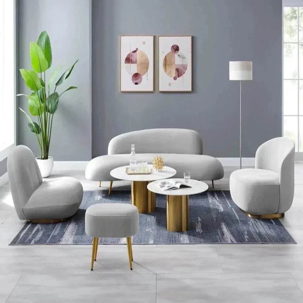 Donald Luxury Modern Suede Sofa Set in Grey (Living Room Combo) - Oak Inside