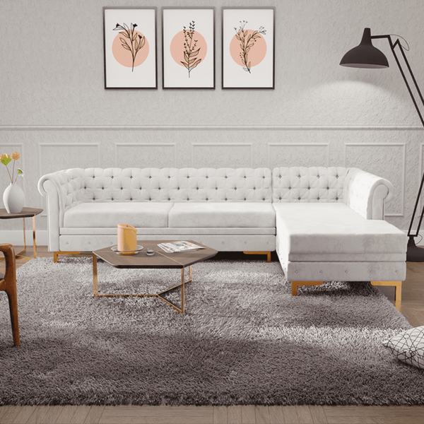 Lexis Tufted back Suede Chesterfield Sectional Sofa - Oak Inside