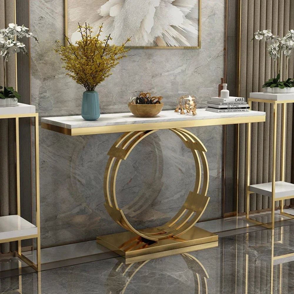Rolex Golden Console Table - Stainless Steel - Oak Inside
