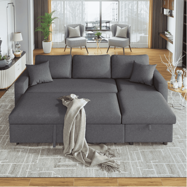 Glossy L-Shaped Sectional Storage Sofa Cum Bed - Oak Inside