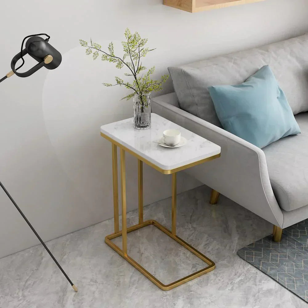 Lexus Side Table in Stainless Steel with Marble Top